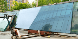 Cristales agrupados que se encuentran en una apiladora para ser transportados